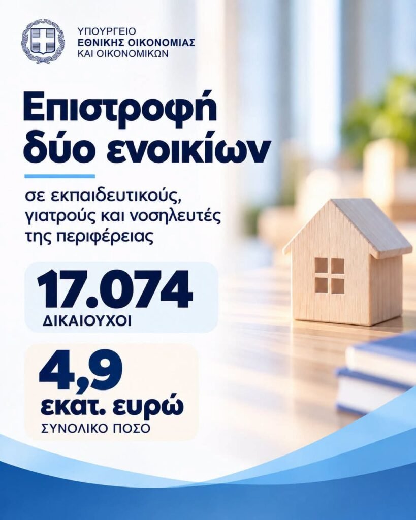 Πιερρακάκης: Επιστροφή δύο ενοικίων σε 17.074 εκπαιδευτικούς, γιατρούς και νοσηλευτές