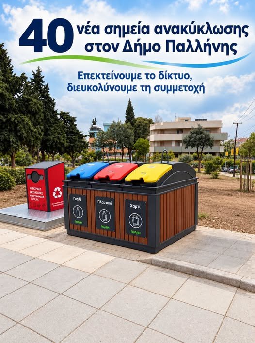 40 νέα σημεία ανακύκλωσης στον Δήμο Παλλήνης — Επεκτείνουμε το δίκτυο, διευκολύνουμε τη συμμετοχή