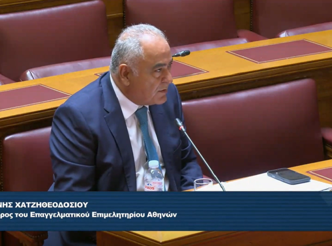 Θετική επί της αρχής, αλλά με συγκεκριμένες προτάσεις βελτίωσης, ήταν η παρέμβαση του προέδρου του Επαγγελματικού Επιμελητηρίου Αθηνών Γιάννη Χατζηθεοδοσίου στη Βουλή